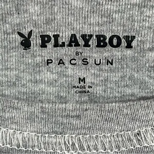 Playboy by PacSun Women's Medium Gray‎ Crop Top Long Sleeve Lettuce Hem thumbnail 4
