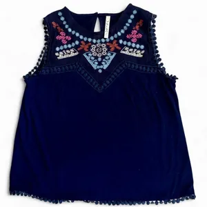Rich and Beautiful size large Navy Embroidered Sleeveless Top boho Cottagecore thumbnail 1