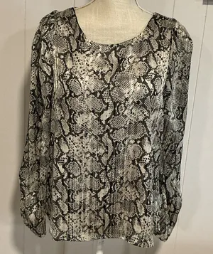 Vici Snake Print Long Sleeve Blouse - Black & White thumbnail 1