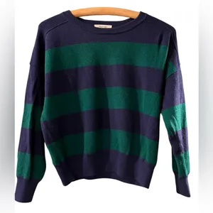Madewell Merino Wool Crewneck Pullover Sweater Purple Green Striped M Collegiate thumbnail 2