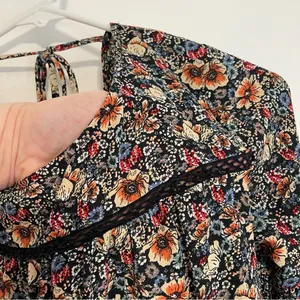 KNOX ROSE Smocked Floral Tie Back Top Black Etc Boho Long Sleeve Peasant Blouse thumbnail 8