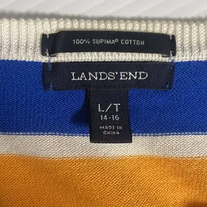 Lands' End‎ Cardigan Women’s Size L TALL Purple Orange Striped Button Up Cotton thumbnail 8