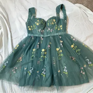 Green Embroidered Tulle Corset Mini Dress 12 Fairycore Prom Homecoming Formal thumbnail 12