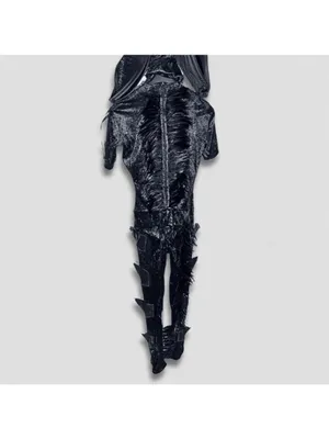 Dark Dragon Lord Warlock Costume Halloween cosplay Black Feathers Zippers gothic thumbnail 2
