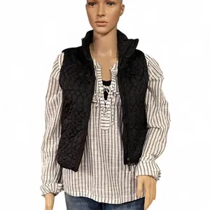 Abercrombie & Fitch White & Black Striped Lace Up Boho Top Size Large Cotton thumbnail 3