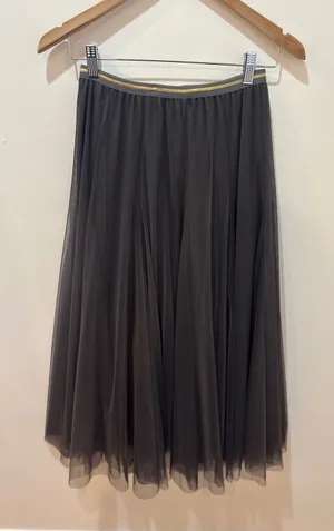 Chic Tulle Midi Skirt Dark Gray Elastic Waist Pleated Layered‎ thumbnail 1