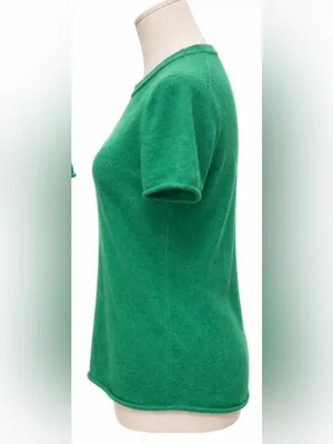 J.Crew 100% Cashmere Short Sleeve Sweater L Green Crewneck thumbnail 2