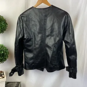 Nanette Lepore Black Faux Leather Zip Up Cropped Moto Motorcycle Jacket S thumbnail 3