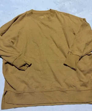 Aerie Mustard Waffle Crewneck Sweater sweatshirt medium thumbnail 1