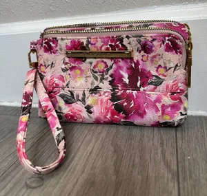 Betsey Johnson Floral Wristlet Wallet Pink Double Zip Clutch thumbnail 1