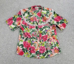 Vintage Impressions Womens Blouse 10 Pink Floral Crochet Lace Trim Collar thumbnail 1
