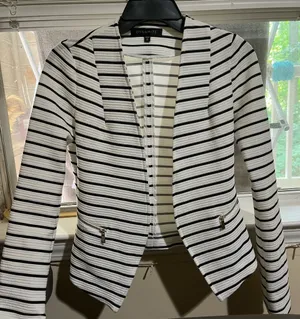 Dynamite Women’s White Striped Blazer with Faux Zipper Pockets thumbnail 1