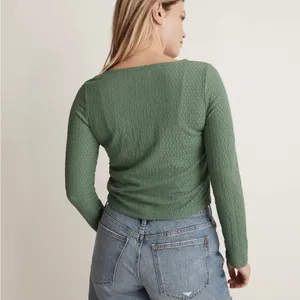 Madewell Green Button-Up crinkle Cardigan thumbnail 3