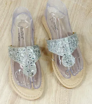 Olivia Miller‎ Metallic Rhinestone Thong Flip Flop Sandals Silver Tan Size 6 thumbnail 1