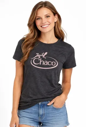 Chaco Women's Charcoal and Pink Logo Tee thumbnail 1