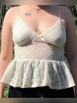 Cream lace peplum camisole top thumbnail 3