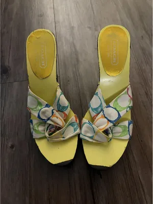 VTG Coach Y2K Wooden Wedge Sandals Sz 4 Hand Painted thumbnail 2