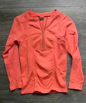 NEW Athleta Orange Fitted Long Sleeve Quarter Zip Active Workout Gym Shirt S thumbnail 1