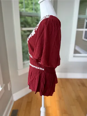 Knox Rose Deep Red V Neck Embroidered Tunic Blouse Top Sz Medium NWT thumbnail 2