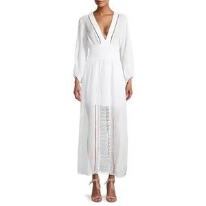 Rebecca Taylor Long Smock Waist Linen &‎ Crochet Dress Size Large thumbnail 3