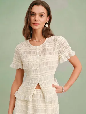 Rihoas Apricot Boat Neck Shirred Tee thumbnail 1