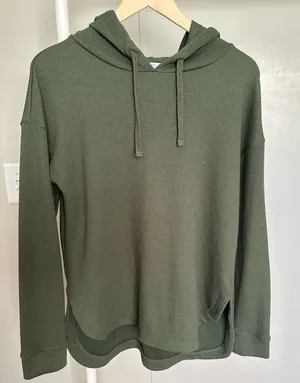 Green Ribbed Lightweight Hoodie size medium thumbnail 1