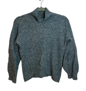 Club Monaco Blue and White Wool Blend Marled Mock Neck Sweater thumbnail 1