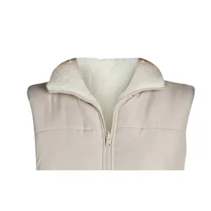 No Boundaries Womens Reversible Puffer Sherpa Vest Size XL Stone Tile Zip Pocket thumbnail 6