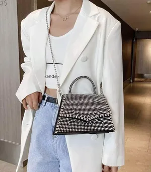 22cm Hobo Clutch Evening Cross Body Bling Luxury Glitter Diamond Black Sparkle Bag Handbag Clutch Purse New Chain thumbnail 1