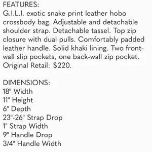 G.I.L.I. Milano Snake Print Leather Hobo Bag C9‎ thumbnail 15