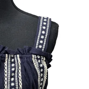 Free People Hill Top Crop Tank Size Large Blue Embroidered Boho Festival thumbnail 3