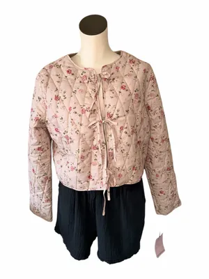 NWT Avec Les Filles by anthropologie Quilted Floral Tie-Front Jacket Blush Pink thumbnail 2