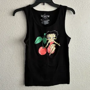 Betty Boop Cherry Black Tank Top With Cartoon Graphic M thumbnail 5