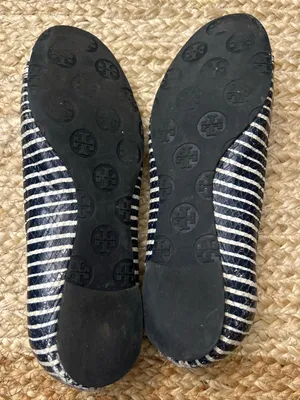 Tory Burch Reva Navy Blue White Striped Snake Skin Embossed Logo Ballet Flat 6.5 thumbnail 9