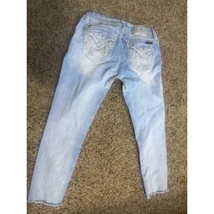 Miss Me Signature Skinny Jeans 30 Light Wash Sequin Embroidered Flap Pocket Y2K thumbnail 3