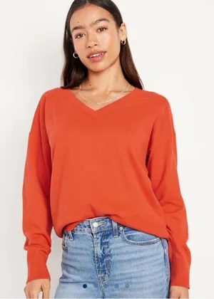 Womens Old Navy Fine Gauze V Neck Lightweight Sweater in Sashimi Coral - Sz L thumbnail 1