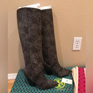 TORY BURCH LILA CALF HAIR KNEE HIGH BOOTS Cowboy Style Boots Black and White thumbnail 4
