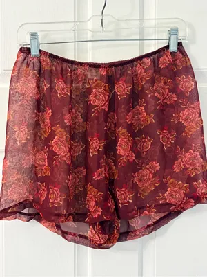 Women's Burgundy Floral Chiffon Athletic Shorts thumbnail 2