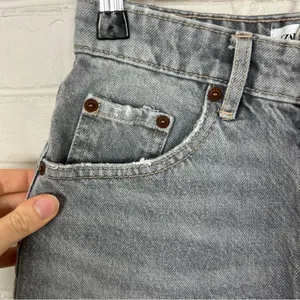 Zara Washed Grey Black Button Fly Distressed Denim Shorts Size 2 thumbnail 10
