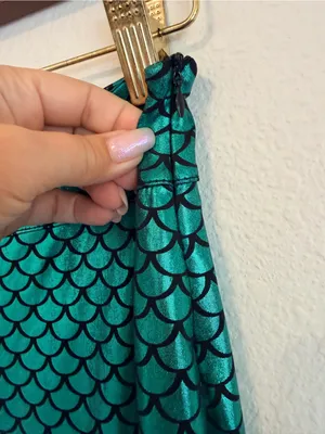 Mermaid Skirt floor length, green metallic fish scales pattern, lined, size S thumbnail 8
