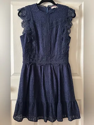 Andree by Unit Navy Cottage Eyelet Mini Dress Med Indie Cotton Blend Boho-Chic thumbnail 2