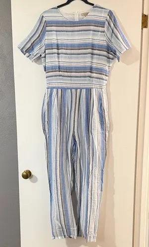 Polagram Blue and White Striped Short-Sleeve Jumpsuit thumbnail 1