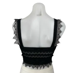 Zara Women's Black Floral Lace Fringe Knit Cami Camisole Tank Crop Top Size S thumbnail 4