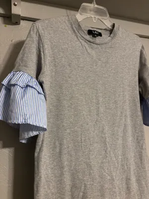 L.N.V. grey ruffle striped sleeved t-shirt dress woman’s size S thumbnail 2