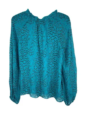 Lilly Pulitzer Silk Metallic Shimmer Blouse M Teal Long Sleeve Sheer Lined Top thumbnail 1