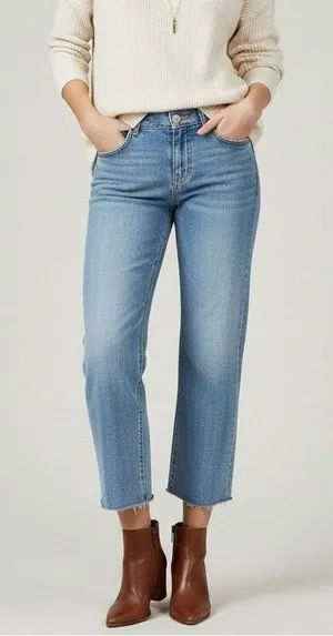Paige Hoxton Slim Crop Jeans Women's‎ Size 31 Light Wash Denim Frayed Hem thumbnail 1