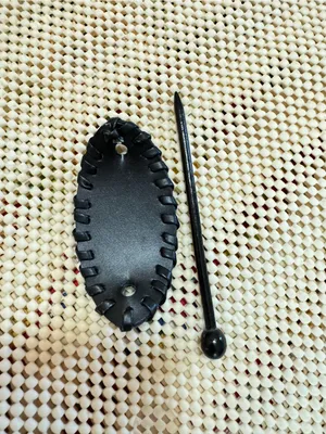 Black faux leather slide hair Stick Clip pin barrette. thumbnail 6