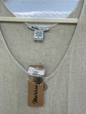 Marissa Olivia Women’s Small Oatmeal Linen Blend Tiered Button Front Midi Dress thumbnail 2