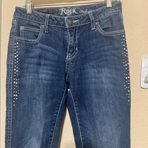 Y2K Wrangler‎ Rock 47 Low Rise Blue Jeans Women’s Studded Flare rhinestone 4/27 thumbnail 4