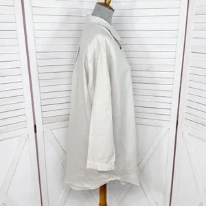 H&M Home Linen Button Up Shirt Dress Beige‎ Tan Medium Long Sleeve Beach thumbnail 3